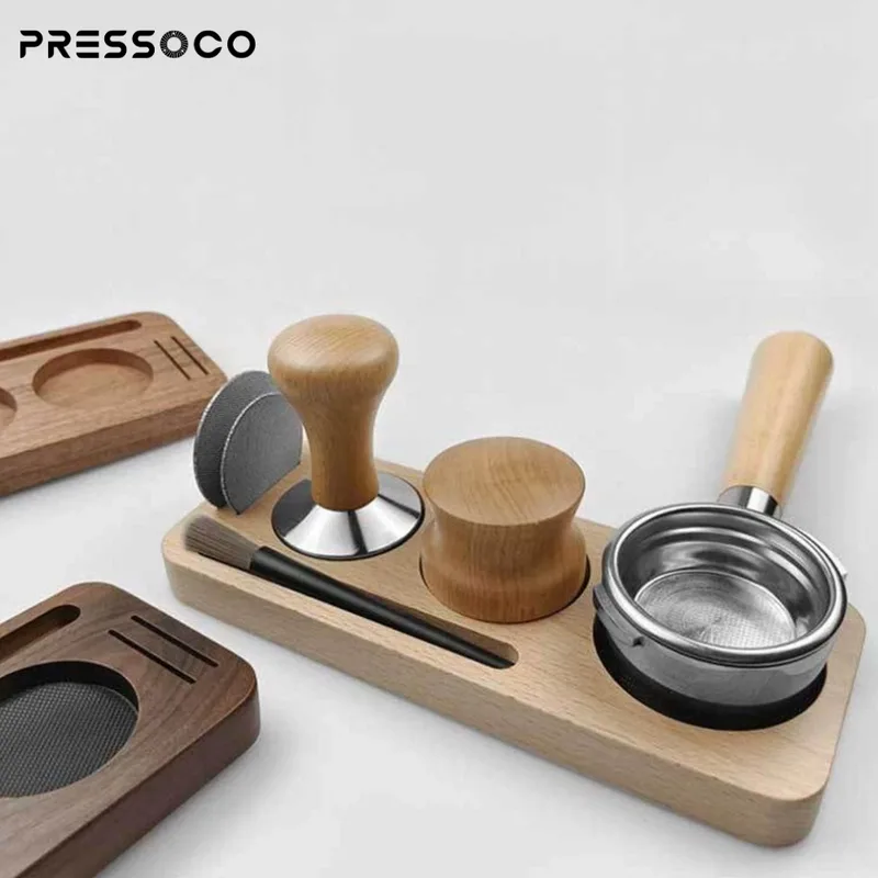 Khay gỗ đựng tamper, OCD, tay pha cà phê Pressoco - Size 58mm - Oat 03