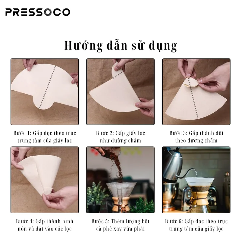 Pressoco Coffee Paper Filter Chemex 3 cups (100 tờ) 07