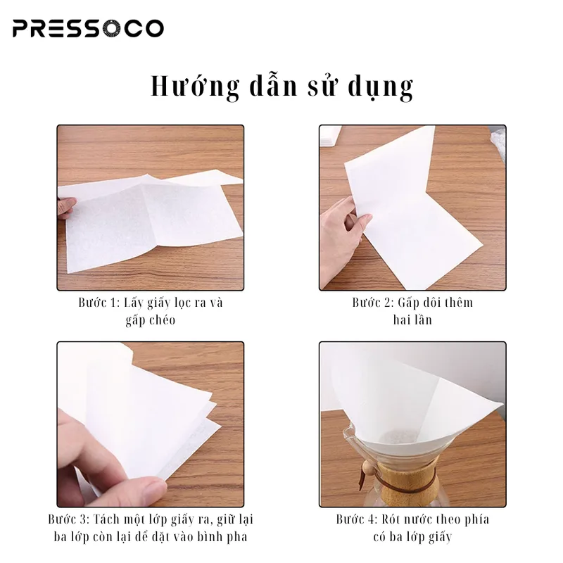 Pressoco Coffee Paper Filter Chemex 6 cups (100 tờ) 06