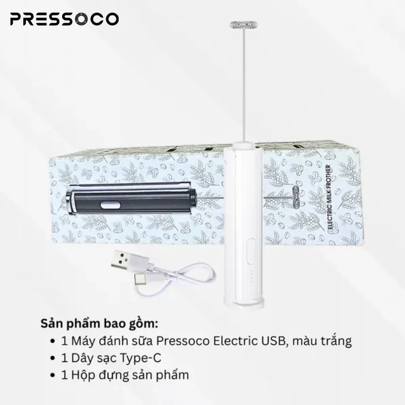 Pressoco Electric milk frother USB, White 03