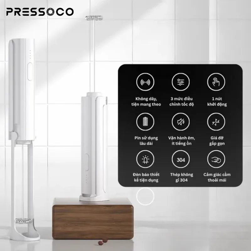 Pressoco Electric milk frother USB, White 04