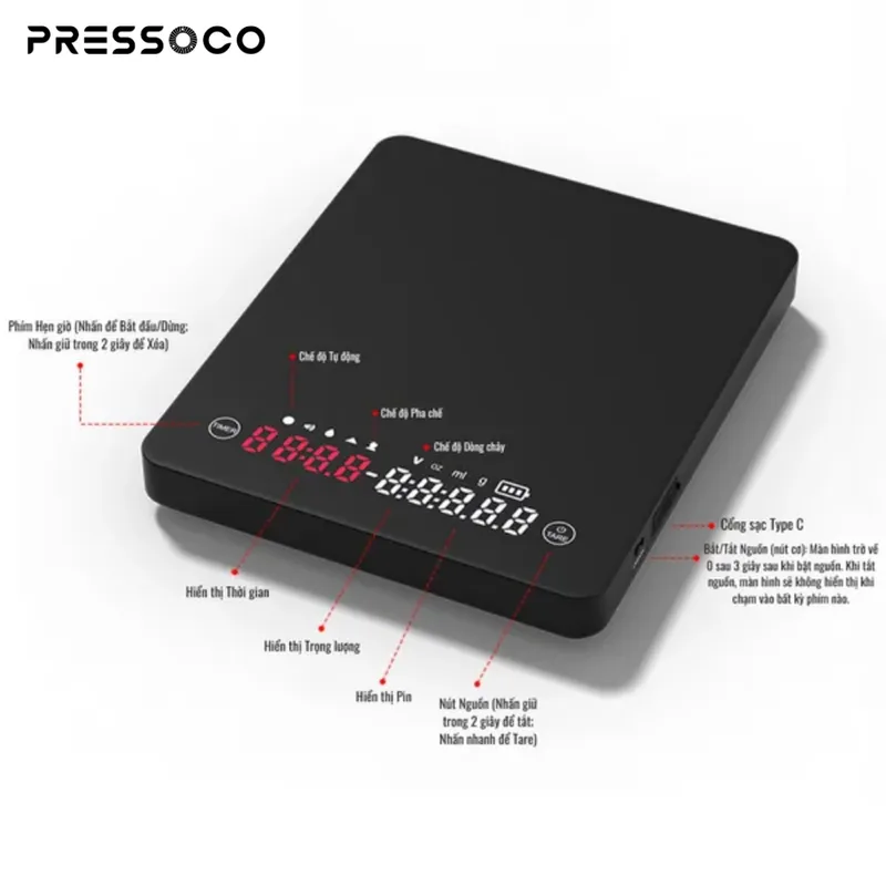 Pressoco K99E Coffee Scale Digital Black 2000g, 0.1g 05