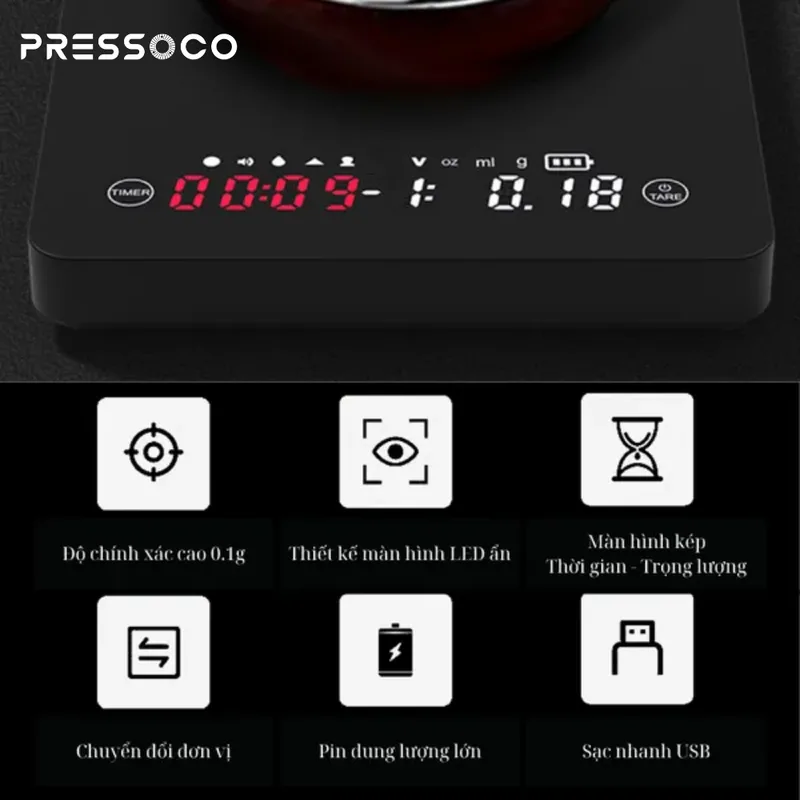 Pressoco K99E Coffee Scale Digital Black 2000g, 0.1g 06