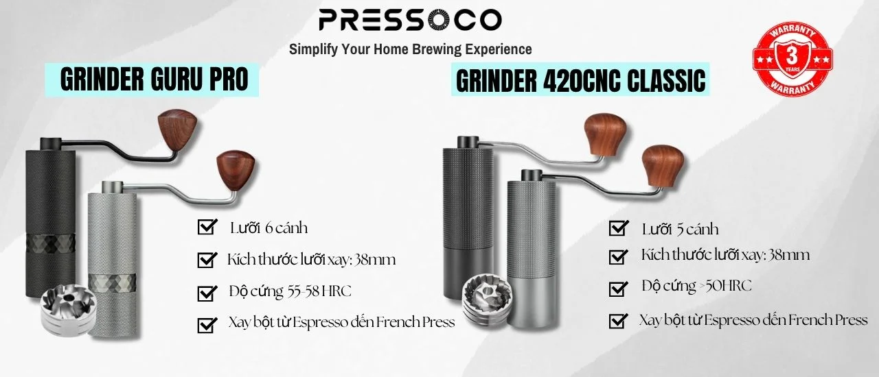 Pressoco Guru Pro & 420CNC Classic — cối xay tay